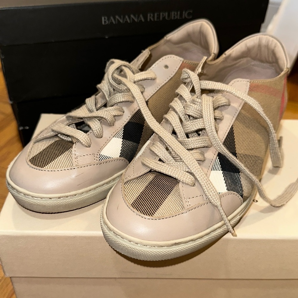 Burberry Beige and Red Plaid Sneakers - Picture 2 of 6
